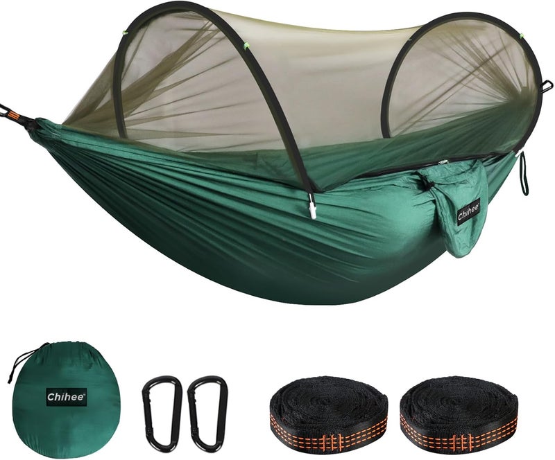 Chihee Ultra-Light Travel Camping Hammock Pop-up Net Hammock 660lbs Load Capacity,Breathable,Quick-Drying Parachute Nylon 2 Premium Carabiners,2 Tree Slings Included for Outdoor Backpacking Hiking - Image 1